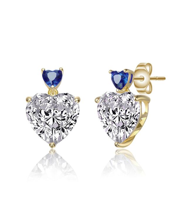 ジュネヴィヴェ レディース アクセサリー ピアス・イヤリング Genevive Sterling Silver 14K Gold Plated with Green Red or Blue Cubic Zirconia Two-Stone Heart Stud Earrings Blue ブルー