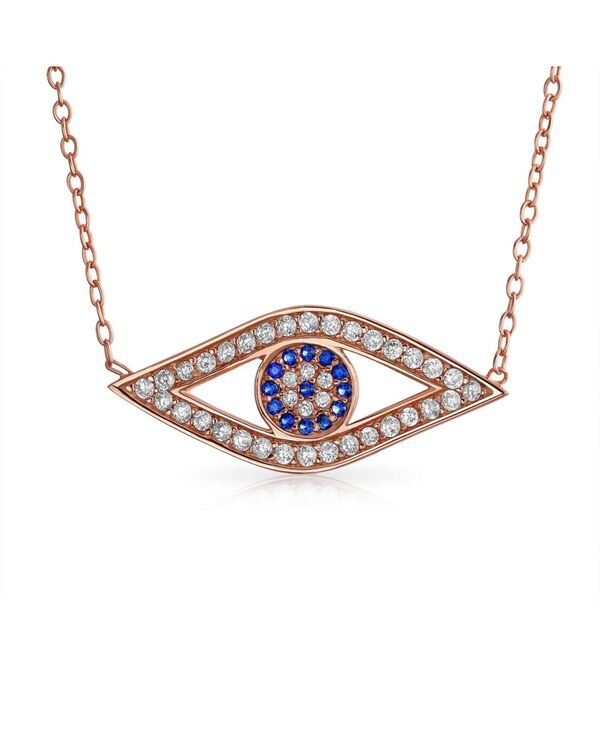 ブリング レディース アクセサリー ネックレス・チョーカー・ペンダントトップ レース Bling Jewelry Turkish Bluevil Eye Pendant Necklace with Pave CZ in Sterling Rose ブルー