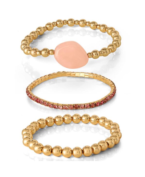 ジェシカシンプソン レディース アクセサリー ブレスレット・バングル・アンクレット Jessica Simpson 3-Piece Beaded Stretch Bracelet Set - Gemstone & Gold-Tone Accents Pink ピンク