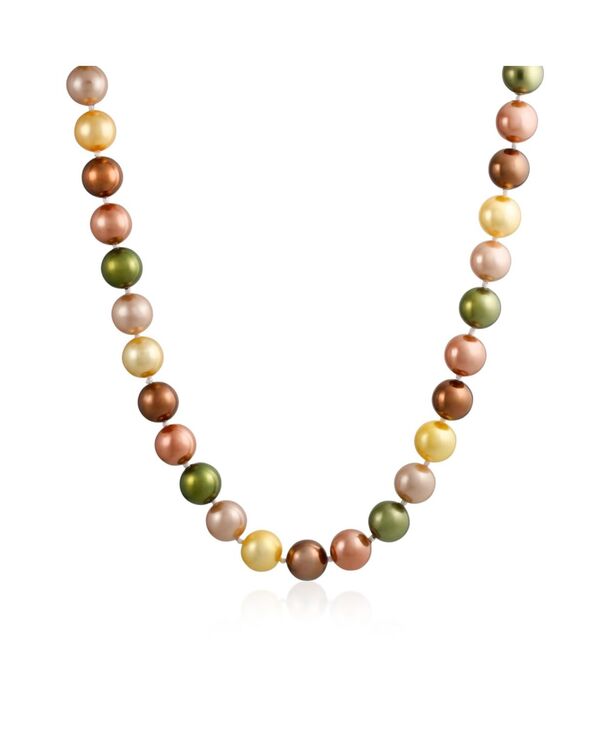 ブリング レディース アクセサリー ネックレス・チョーカー・ペンダントトップ レース Bling Jewelry Classic Smooth 10MM Pale Pink White Grey Tri Multi Color Hand Knotted Simulated Pearl Strand Necklace 18 Inches Brown ブラウン