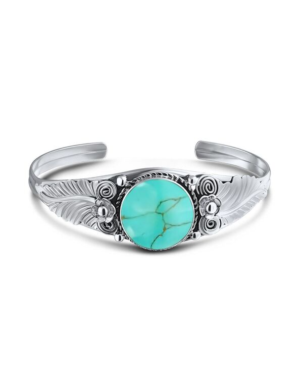 ブリング レディース アクセサリー ブレスレット・バングル・アンクレット Bling Jewelry Nature Leaflowers Round Cabochon Statement Black Natural Onyx or Blue Turquoise Wide Cuff Bracelet Sterling Blue ブルー｜ReVida 店