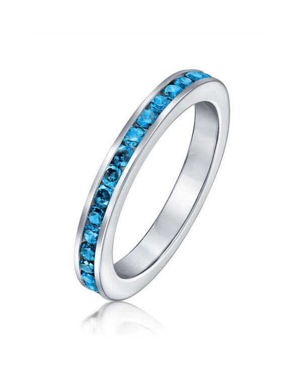 ブリング レディース アクセサリー Bling Jewelry Cubic Zirconia Thin Stackable CZ Channel Seternity Band Ring .925 Sterling Silver 3MM Blue ブルー