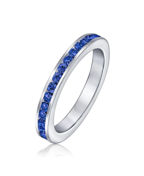 ブリング レディース アクセサリー Bling Jewelry Cubic Zirconia Thin Stackable CZ Channel Seternity Band Ring .925 Sterling Silver 3MM Dark blue ブルー
