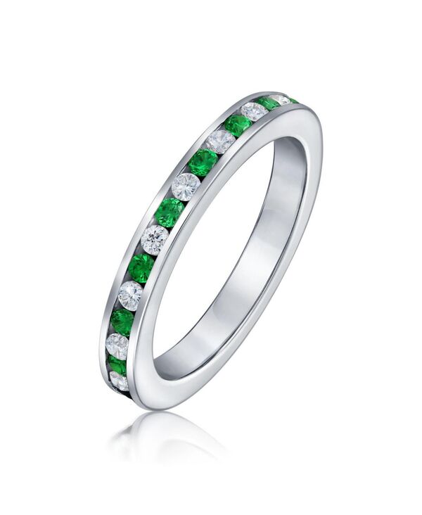 ブリング レディース アクセサリー Bling Jewelry Cubic Zirconia Thin Stackable CZ Channel Seternity Band Ring .925 Sterling Silver 3MM Green グリーン