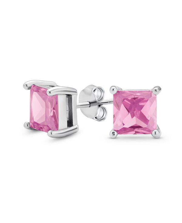 ブリング レディース アクセサリー ピアス・イヤリング Bling Jewelry 2CT Square Cubic Zirconia CZ Stud Earringsterling Silver 7MM Pink ピンク