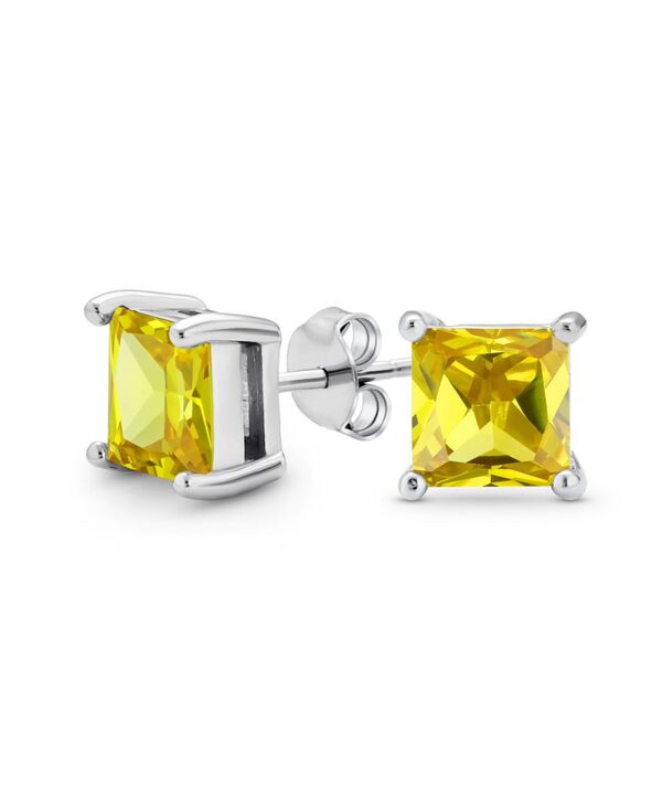ブリング レディース アクセサリー ピアス・イヤリング Bling Jewelry 2CT Square Cubic Zirconia CZ Stud Earringsterling Silver 7MM Yellow イエロー｜ReVida 店