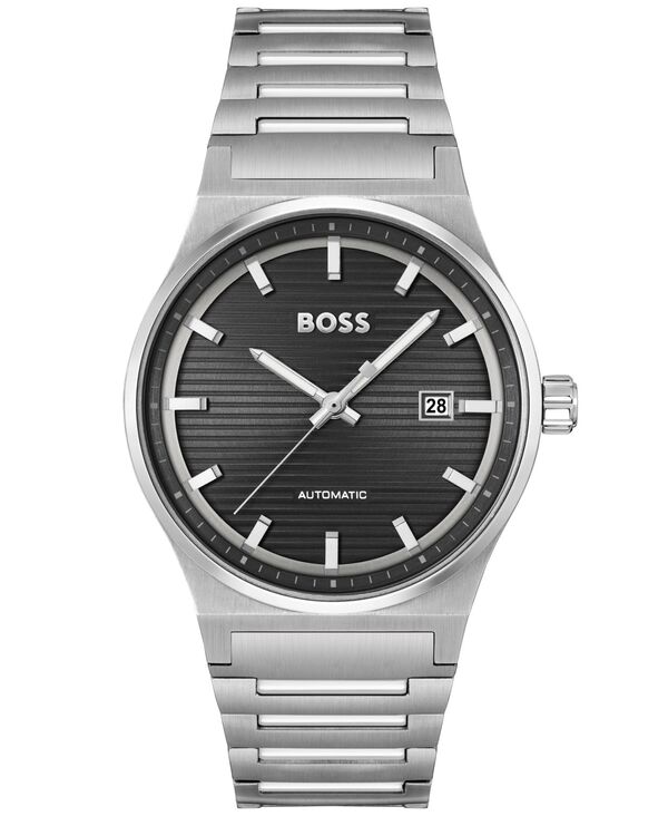 ヒューゴボス メンズ アクセサリー 腕時計 Tシャツ Hugo Boss Men's Candor Automatic Silver-Tone Stainlessteel Watch 41mm Silver-tone シルバー