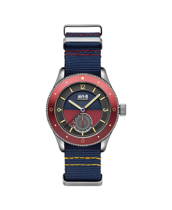 アヴィエイト メンズ アクセサリー 腕時計 ナイロン AVI-8 Men's Flyboy Airmaster Sector Meca-Quartz Blue Nylon Strap Watch 40mm Blue Red ブルー