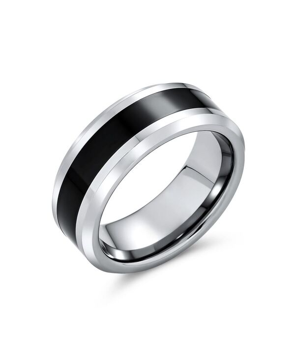 ブリング レディース アクセサリー Bling Jewelry Simple Two Tone Black Center Couples Titanium Band Ring Silver Tone Beveledge 8MM Silver シルバー|ReVida 店