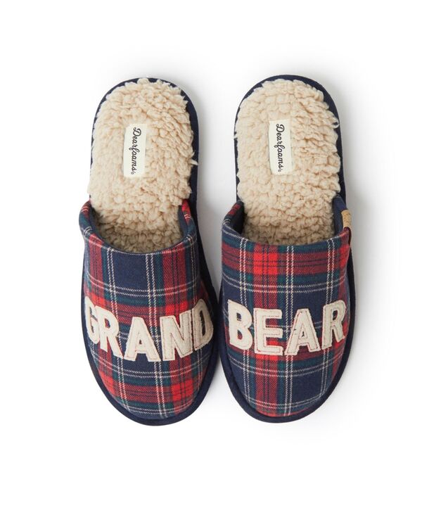 ディアフォームズ メンズ シューズ サンダル Dearfoams Men's Carson Grand Bear Grandpa Scuff House Slipper Navy plaid ネイビー|ReVida 店