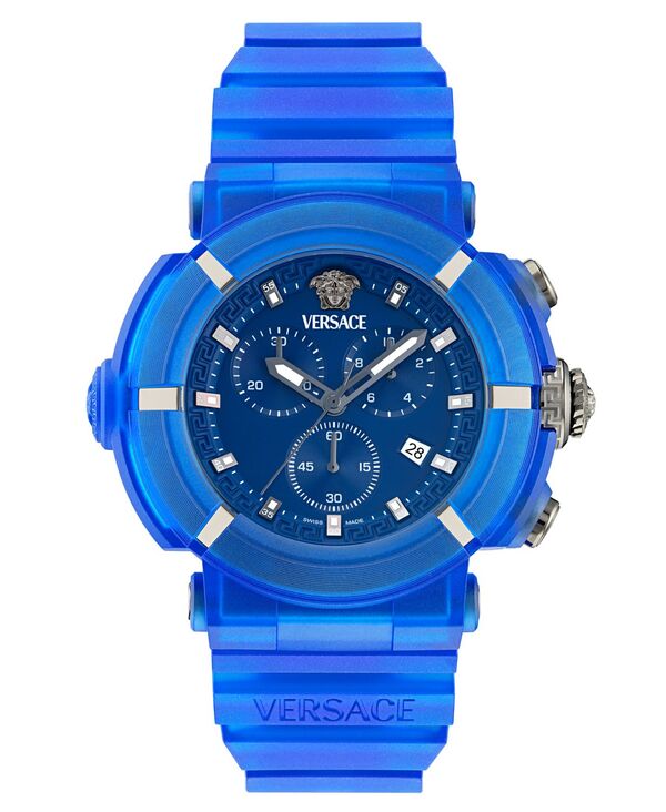 ヴェルサーチ メンズ アクセサリー 腕時計 Versace Men'swiss Chronograph Real Active Blue Strap Watch 45mm Bluecoceramic ブルー