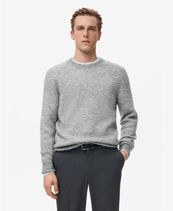 マンゴ メンズ アウター ニット・セーター MANGO Men Knit Striped Sweater Gray グレー