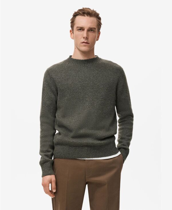 マンゴ メンズ アウター ニット・セーター ウール MANGO Mentructured Wool-Blend Knitted Sweater Khaki カーキ