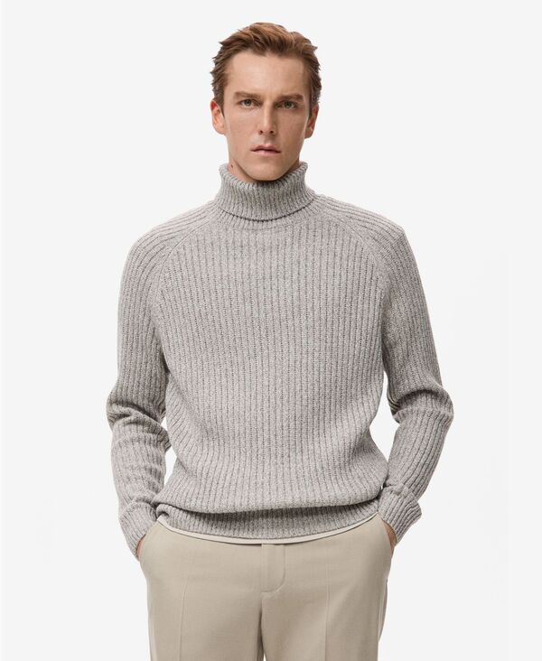 マンゴ メンズ アウター ニット・セータートルネック ウール MANGO Men Wool-Blend Turtleneck Sweater Beige ベージュ