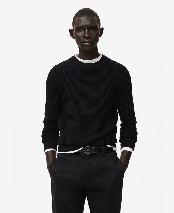 マンゴ メンズ アウター 編み物・スウェーター 綿織物 MANGO Men\u0027s Cotton Braided Sweater Black 黒いこと