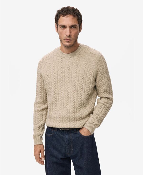 マンゴ メンズ アウター ニット・セーター MANGO Men Braided Knitted Sweater Medium Brown ブラウン