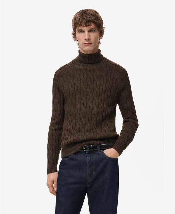 マンゴ メンズ アウター ニット・セータートルネック MANGO Men Turtlenecknit Sweater Brown ブラウン