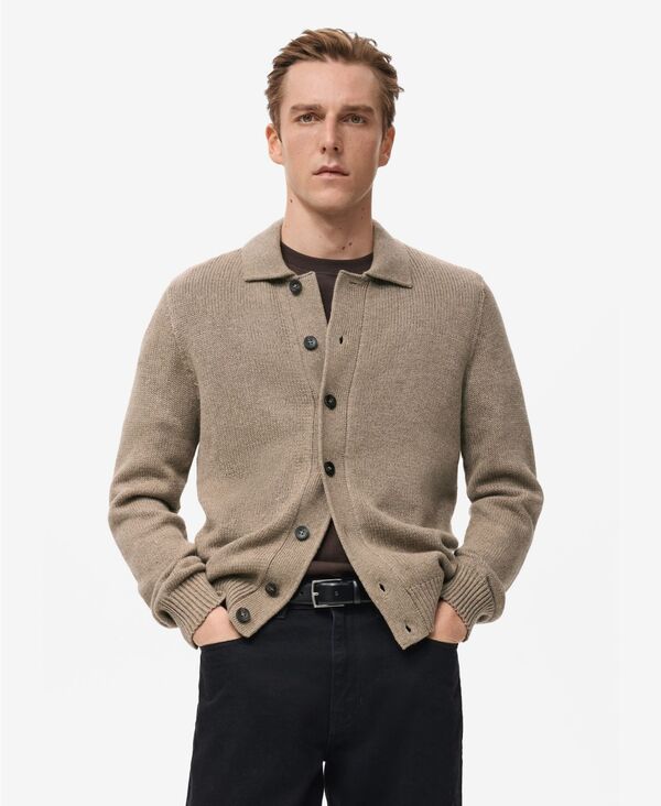 マンゴ メンズ アウター 編み物・プルオーバー 毛糸 ジレー MANGO Men\u0027s Knitted Wool Blend Cardigan Beige ベージュ