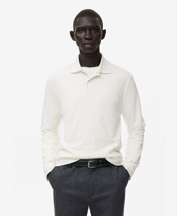 マンゴ メンズ アウター ニット・セーター ポロシャツ MANGO Men's Regular-Fit Knitted Polo Sweater White ホワイト 14,610円