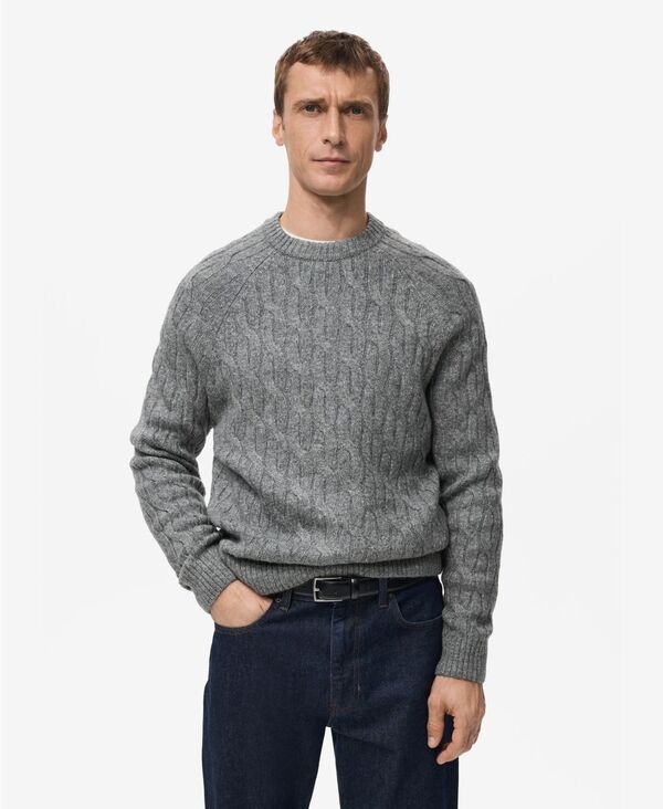 マンゴ メンズ アウター ニット・セーター MANGO Men's Cable-Knit Sweater Gray グレー 21,560円