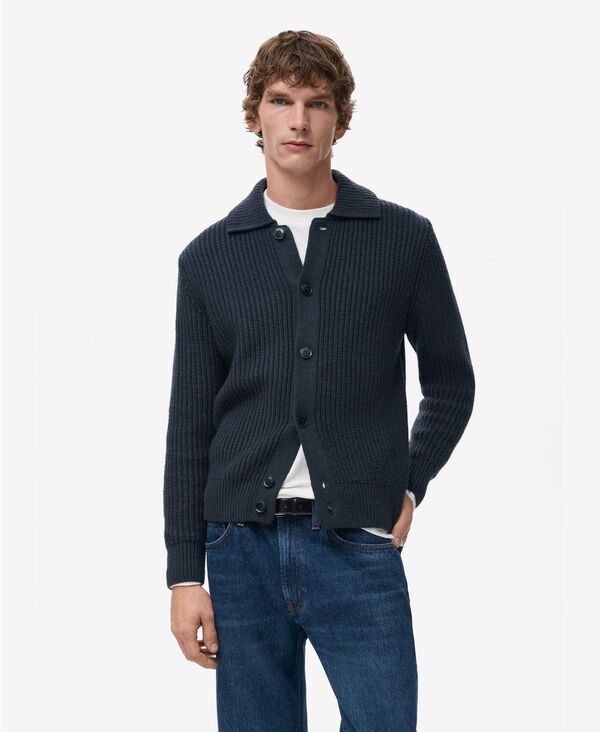 マンゴ メンズ アウター 編み物・プルオーバー 毛糸 ジレー MANGO Men\u0027structured Wool-Blend Cardiganavy 米国海軍