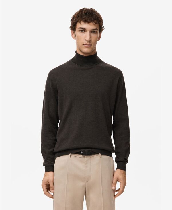 マンゴ メンズ アウター ニット・セータートルネック ウール MANGO Men's Merino Wool Turtleneck Sweater Chocolate チョコレート