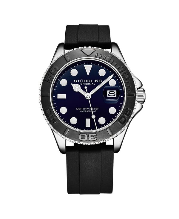 ストゥーリング メンズ 付属品 ウオッチ Stuhrling Men s Quartz Depthmaster Diver Watch with Silicone Strap 42粍 Case Black 黒いこと
