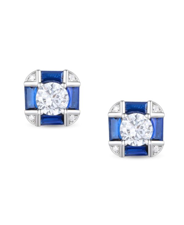 ジュネヴィヴェ レディース アクセサリー ピアス・イヤリング ヴィンテージ Genevive Sterling Silver White Gold Plated with Blue & Vintage Cushion Geometric Stud Earrings Blue ブルー｜ReVida 店