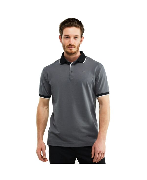 ミオマリオ メンズ トップス ポロシャツ コントラスト コットン Mio Marino Men's Classic-Fit Cotton-Blend Pique Polo Shirt with Contrast Collar Charcoal gray チャコール
