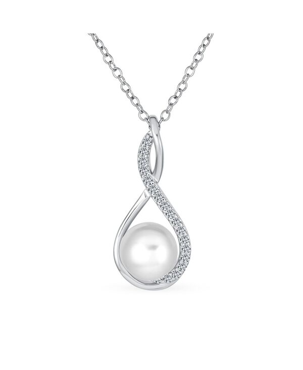 ブリング レディース アクセサリー ネックレス・チョーカー・ペンダントトップ レース Bling Jewelry Elegant Forever Knotwist Infinity Teardrop Cultured Freshwater White Pearl Necklace Pendant CZ Pave Sterling Silver 16-18 Inch Clear ホワイト