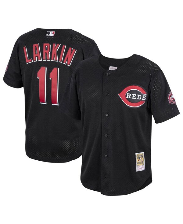 ミッチェル&ネス メンズ トップス シャツ メッシュ ジャージー Mitchell & Ness Men's Barry Larkin Black Cincinnati Reds Cooperstown Collection Mesh Batting Practice Button-Up Jersey Black ブラック|ReVida 店