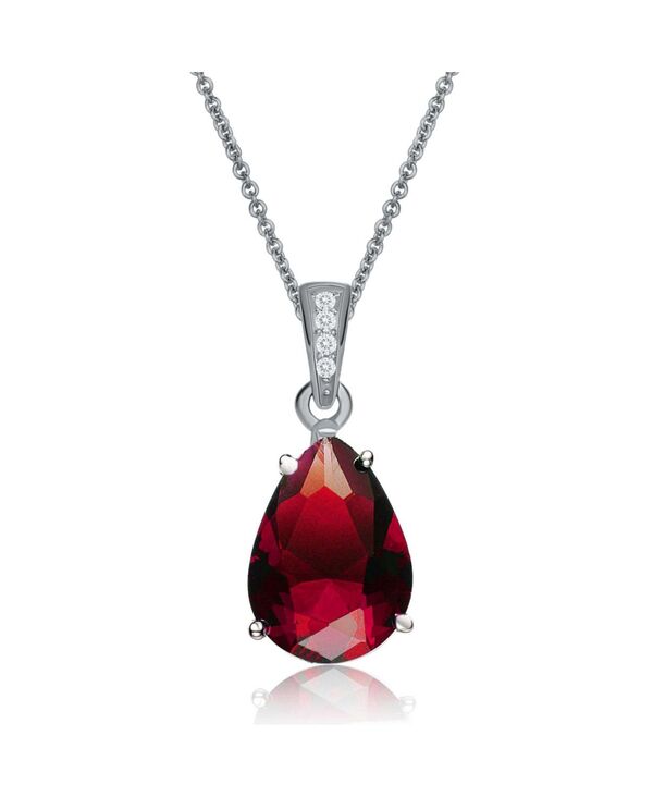 ジュネヴィヴェ レディース アクセサリー ネックレス・チョーカー・ペンダントトップ レース Genevive Sterling Silver Colored Cubic Zirconia Pear Shape Solitaire Necklace Red レッド