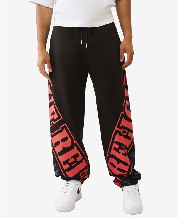トゥルーレリジョン メンズ ボトムス カジュアルパンツ ロゴ True Religion Men\'s Overt Arch Logo Baggy Jogger Pants Jet Black ブラック｜ReVida 店