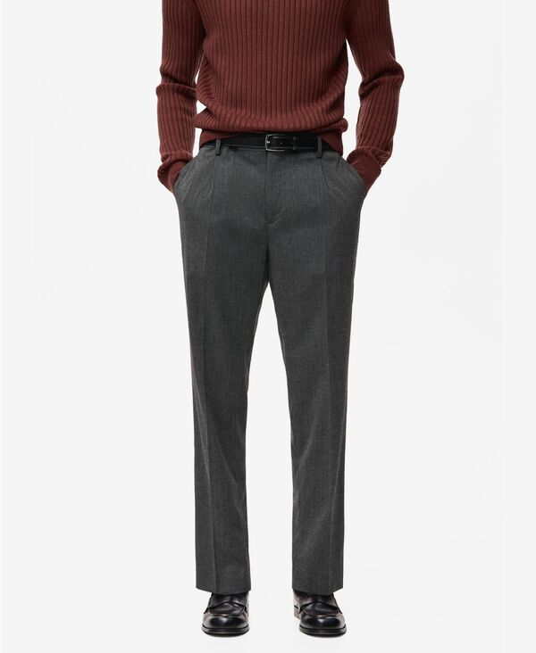 マンゴ メンズ ボトムス カジュアルパンツ プリーツ MANGO Men's Regular-Fit Pleated Flannel Pants Dark Heather Gray グレー|ReVida 店