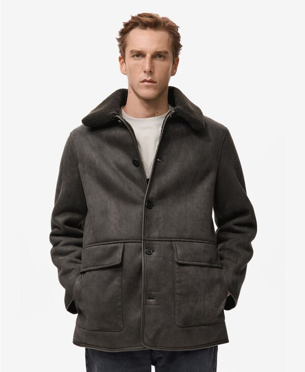 マンゴ メンズ アウター ジャケット・ブルゾン スエード MANGO Men's Faux-Shearling Suede Jacket Chocolate チョコレート