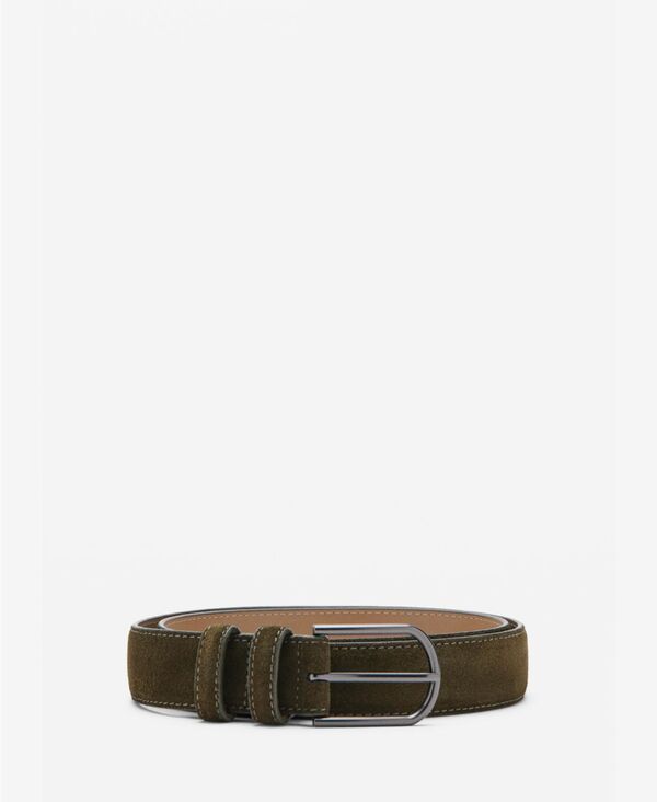 マンゴ メンズ 付属品 胴締め スエードクロス なめし革 MANGO Men\u0027suede Leather Belt Khaki カーキ