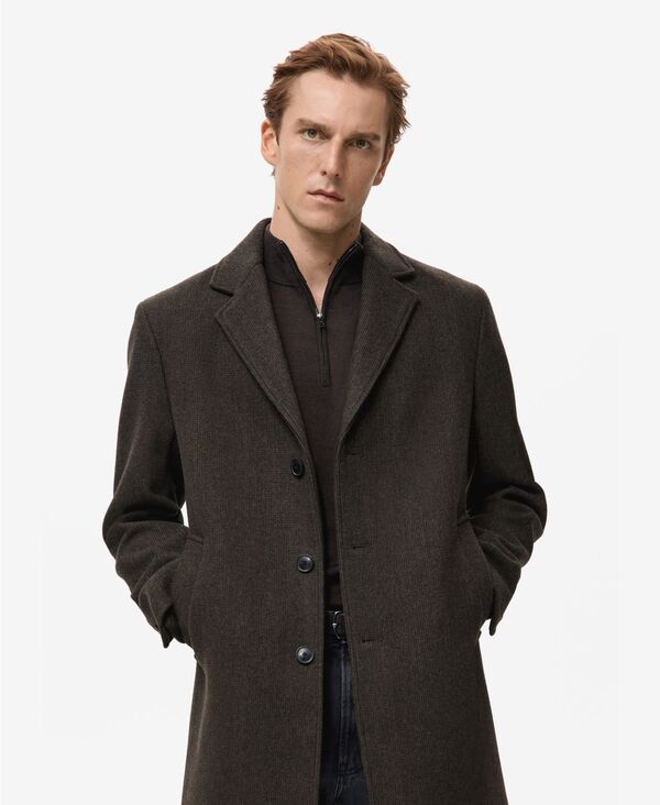 マンゴ メンズ アウター 上衣・上衣 羊毛 厚地の外套 MANGO Men\u0027s Lightweight Wool Coat Chocolate 黒茶