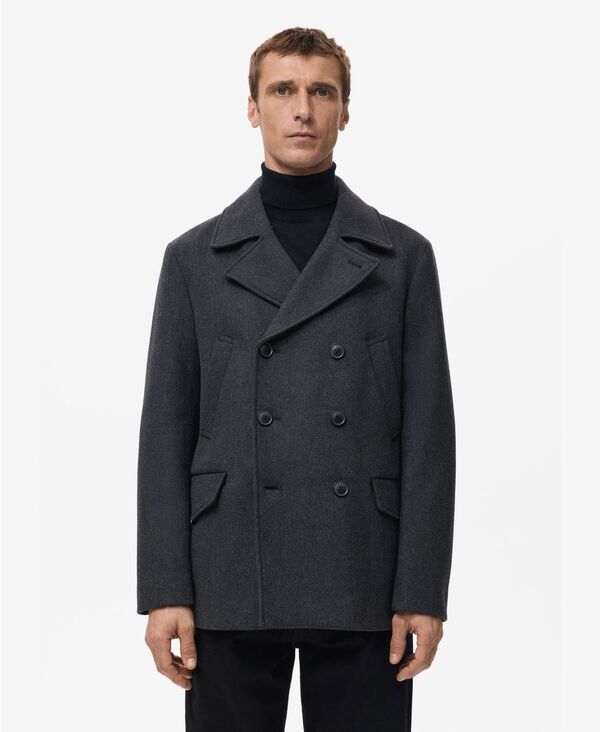 マンゴ メンズ アウター 上衣・上衣 羊毛 厚地の外套 MANGO Men\u0027short Double-Breasted Wool Coat Medium Heather Gray 薄墨色
