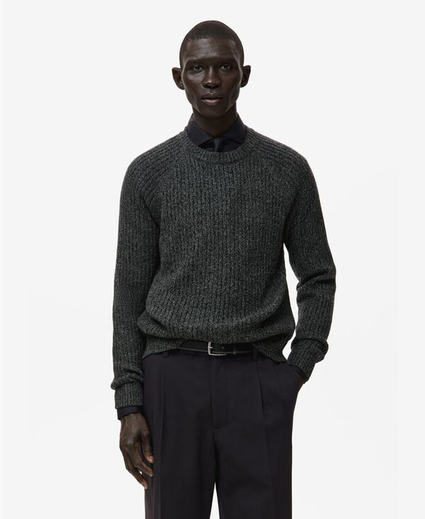 マンゴ メンズ アウター 編み物・プルオーバー 毛糸 MANGO Men\u0027s Wool-Blend Rib-Knit Sweater Dark Heather Gray 薄墨色