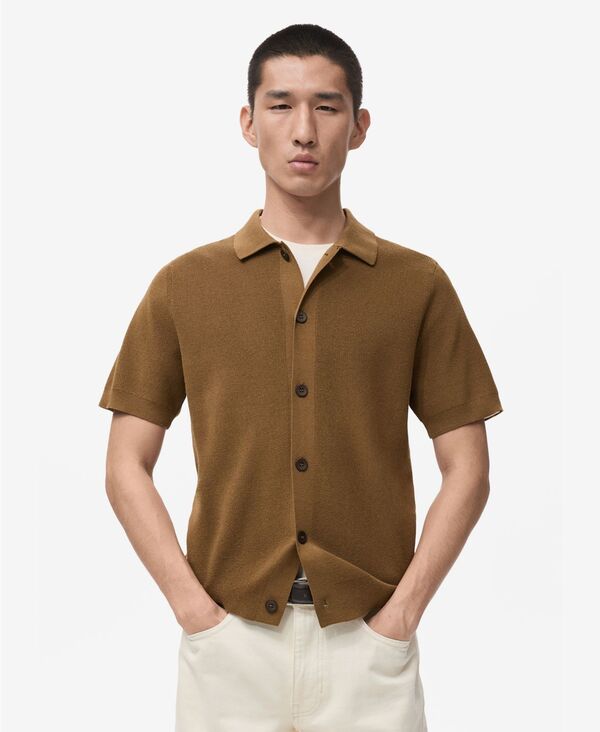 マンゴ メンズ トップス シャツ コットン ニット MANGO Men's Cotton Knit Shirt Brown ブラウン