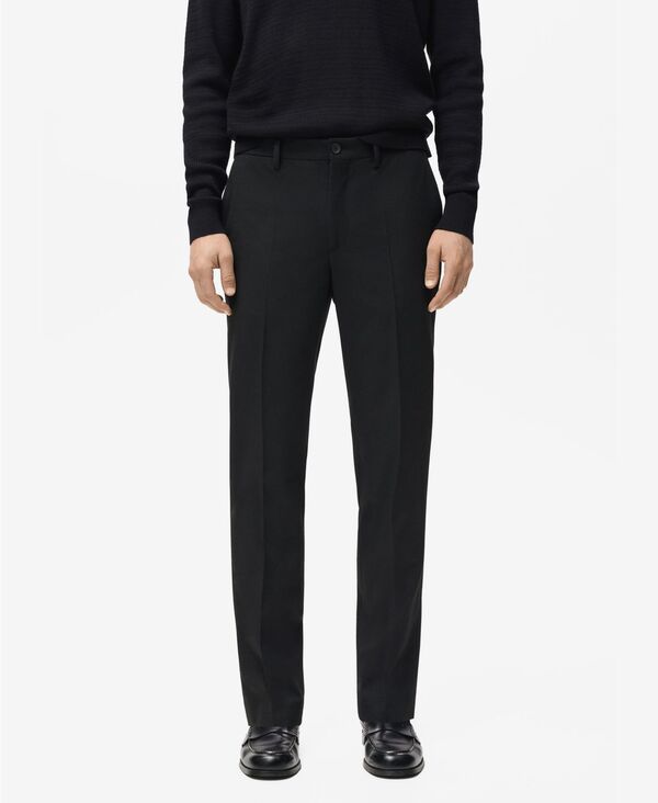 マンゴ メンズ ボトムス カジュアルパンツ プリーツ MANGO Men\'s Pleated Slim-Fit Pants Black ブラック｜ReVida 店