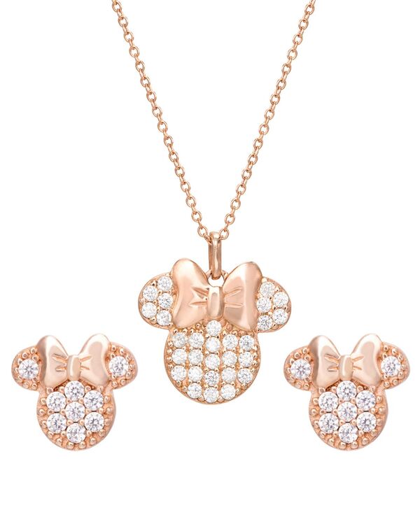 ディズニー レディース アクセサリー ネックレス・チョーカー・ペンダントトップ レース Disney Children's 2-Pc. Set Cubic Zirconia Pav Minnie Mouse Pendant Necklace & Matching Stud Earrings in 18k Rose Gold-Plated Sterling Rose Gold Over Silver ゴールド|ReVida 店