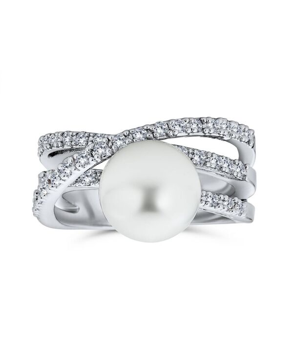 ブリング レディース アクセサリー Bling Jewelry Geometricriss Cross Pave CZ Solitaire White Simulated Pearl Fashion Statement Ring Silver Plated Brass White ホワイト