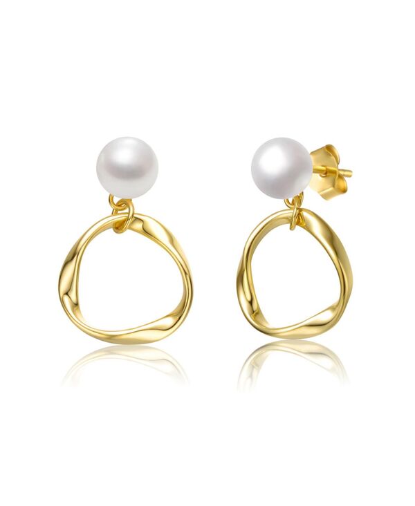 ジュネヴィヴェ レディース アクセサリー ピアス・イヤリング Genevive Sterling Silver 14k Yellow Gold Plated with White Freshwater Pearl Twisted Eternity Circle Halo Double Drop Danglearrings Gold ゴールド