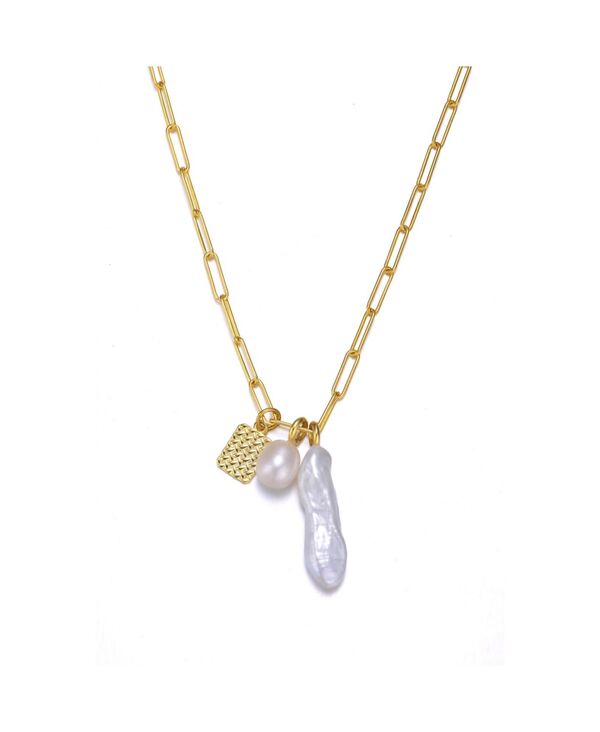 ジュネヴィヴェ レディース アクセサリー ネックレス・チョーカー・ペンダントトップ レース Genevive Sterling Silver 14K Gold Plated Genuine Freshwater Pearl and Cubic Zirconia Lobster Claw Link Necklace Gold ゴールド 24,272円