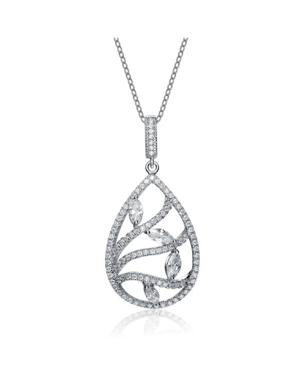 ジュネヴィヴェ レディース アクセサリー ネックレス・チョーカー・ペンダントトップ Genevive Stylish Sterling Silver White Gold Plated Cubic Zirconia Dropendant Silver シルバー
