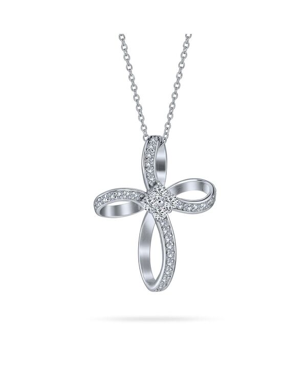 ブリング レディース アクセサリー ネックレス・チョーカー・ペンダントトップ レース Bling Jewelry Ribbon Twist Open Religious Infinity Cross Pendant Necklace Pave CZ Cubic Zirconia Sterling Silver 1.25 Inch Clear シルバー｜ReVida 店