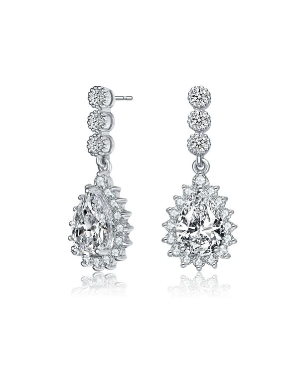 ジュネヴィヴェ レディース アクセサリー ピアス・イヤリング Genevive Sterling Silver with White Gold Plated Clear Pear and Round Cubic Zirconia Halo Drop Earringsilver シルバー