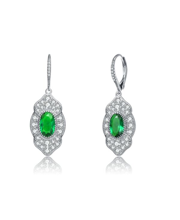 ジュネヴィヴェ レディース アクセサリー ピアス・イヤリング Genevive Dazzling Sterling Silver White Gold Plated with Colored Cubic Zirconia Drop Earrings Green グリーン