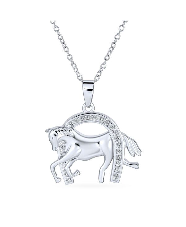 ブリング レディース アクセサリー ネックレス・チョーカー・ペンダントトップ レース Bling Jewelry Pave CZ Cow Equestrian Thoroughbred Winner Horse Pendant Horseshoe Necklace Sterling Clear シルバー 12,854円